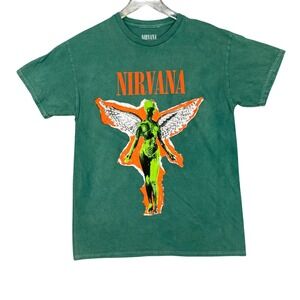 Nirvana Band Tee Mens Medium Green T-Shirt In Utero‎ Angel Graphic Grunge NWOT